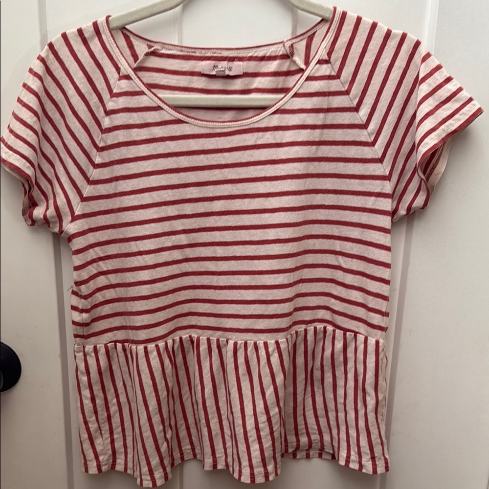 Madewell Red and White Striped Peplum Top size small
